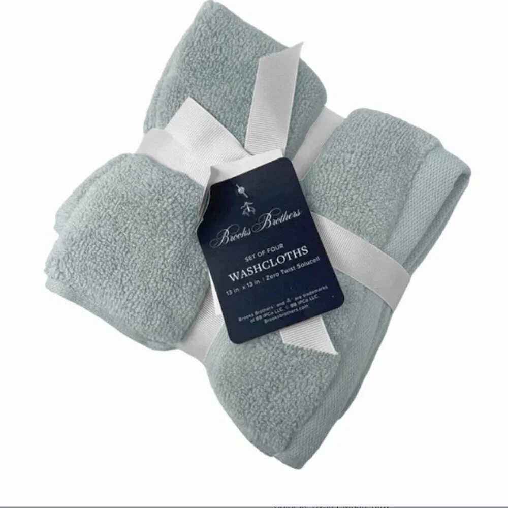 NEW! BROOKS BROTHERS Premium Turkish Face Towels Washcloths! Blue Gray Set of 4